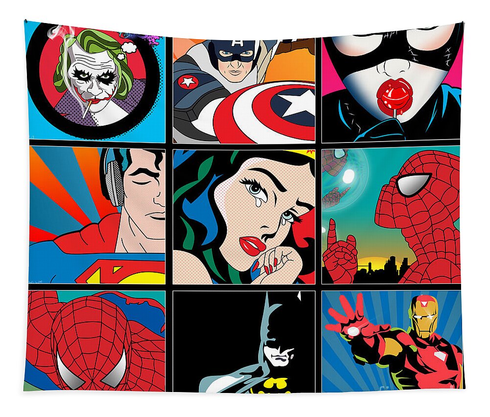 Captain America Tapestry featuring the digital art Superheroes by Mark Ashkenazi