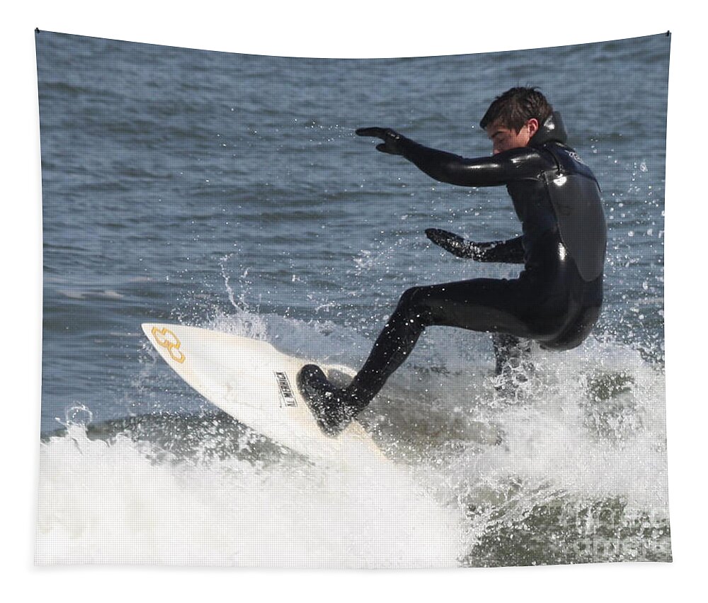 Surfer On White Water Tapestry featuring the photograph Surfer on White Water by John Telfer