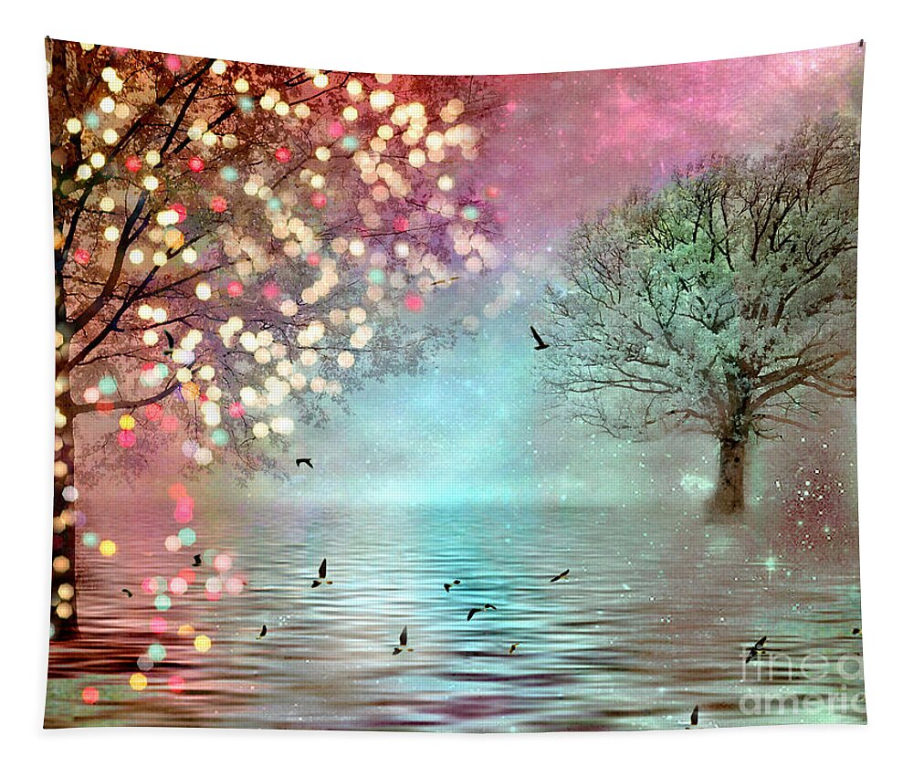 Nature Tapestry featuring the photograph Fairytale Fantasy Trees Surreal Dreamy Twinkling Sparkling Fantasy Nature Trees Home Decor by Kathy Fornal