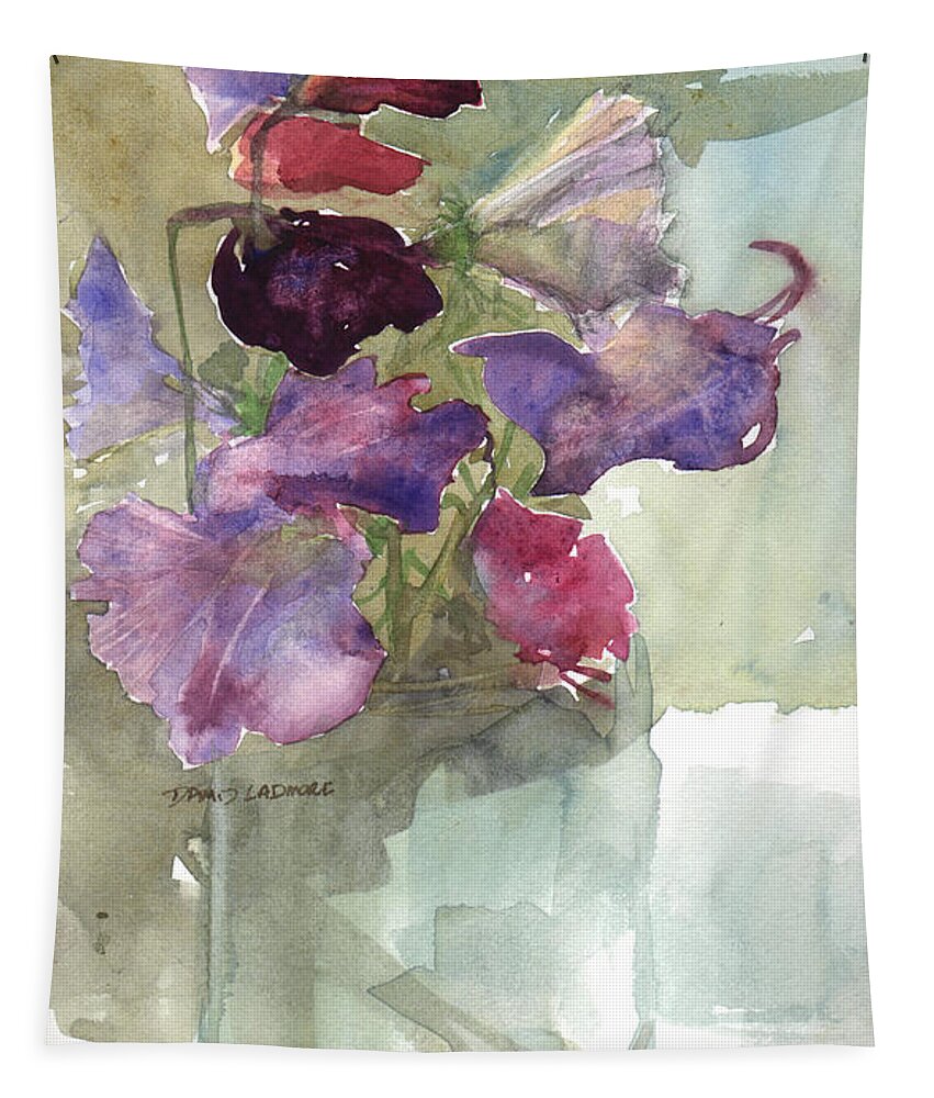 Sweetpeas Tapestry featuring the painting Sweetpeas 3 by David Ladmore