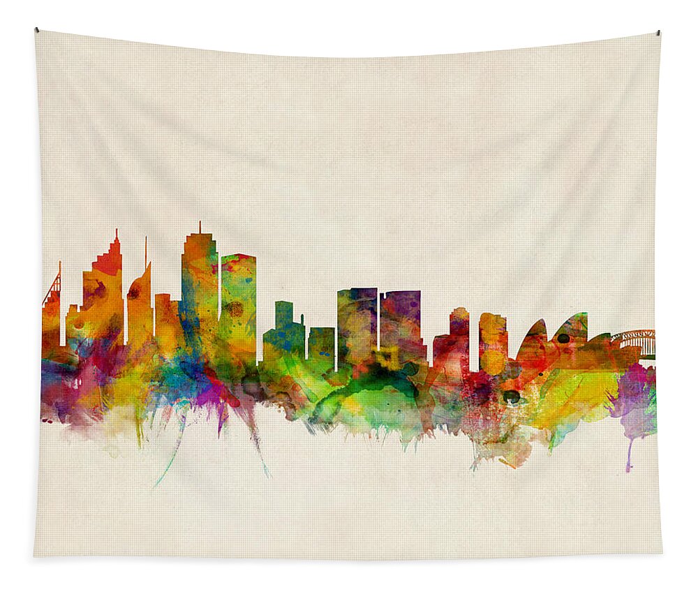 Sydney Tapestry featuring the digital art Sydney Skyline by Michael Tompsett