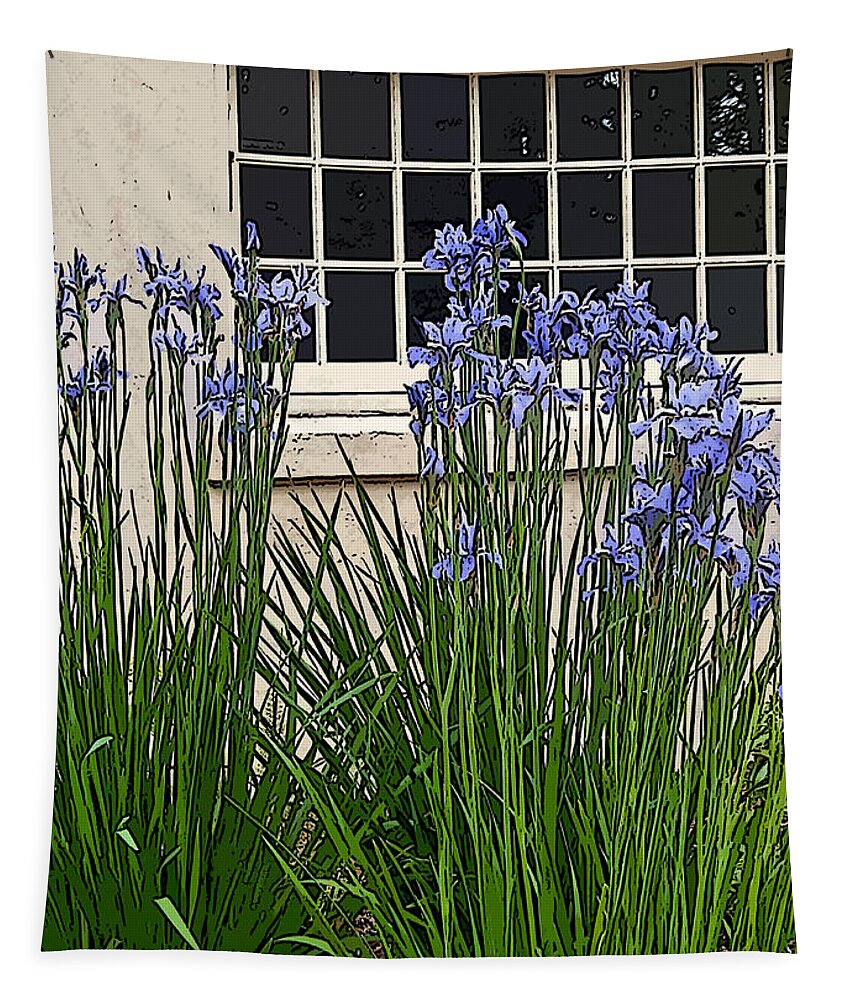 Irises Tapestry featuring the digital art Tacoma Irises by Gary Olsen-Hasek