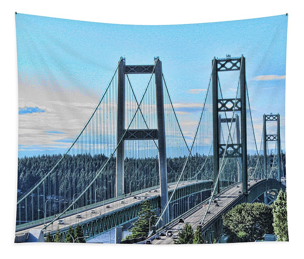 Tacoma Narrows Bridge Framed Prints Tapestry featuring the photograph Tacoma Narrows Bridge 51 by Ron Roberts