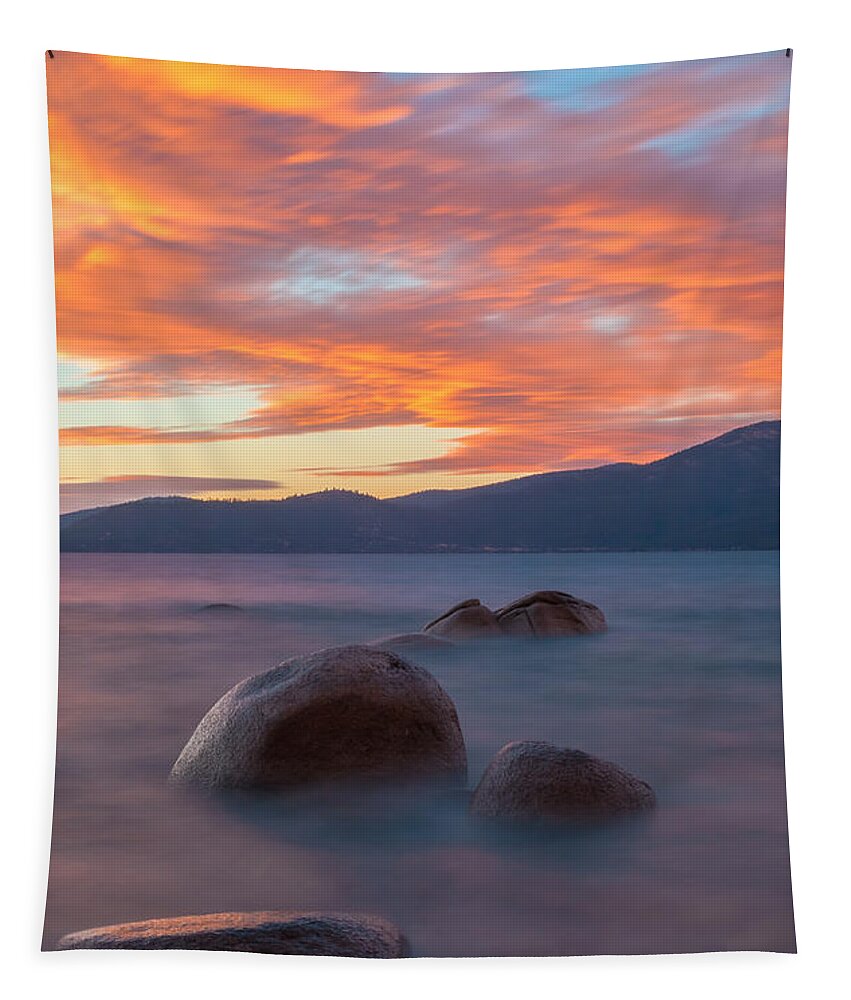 Landscape Tapestry featuring the photograph Tahoe Burning by Jonathan Nguyen