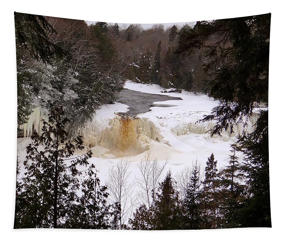 Waterfall Tapestry featuring the photograph Tahquamenon Falls in Winter by Keith Stokes