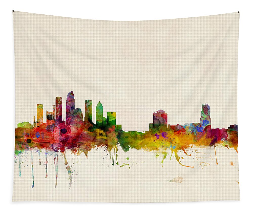 Watercolour Tapestry featuring the digital art Tampa Florida Skyline by Michael Tompsett