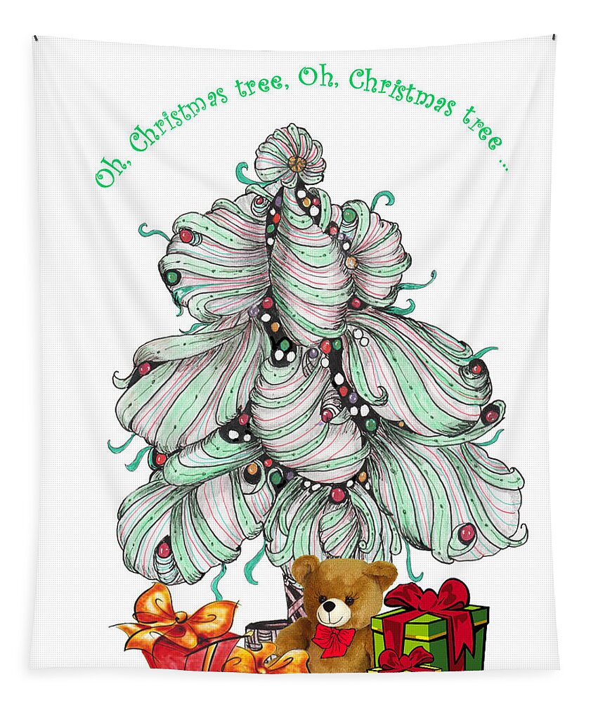 Tangle Tapestry featuring the drawing Tangled Christmas Tree by Quwatha Valentine