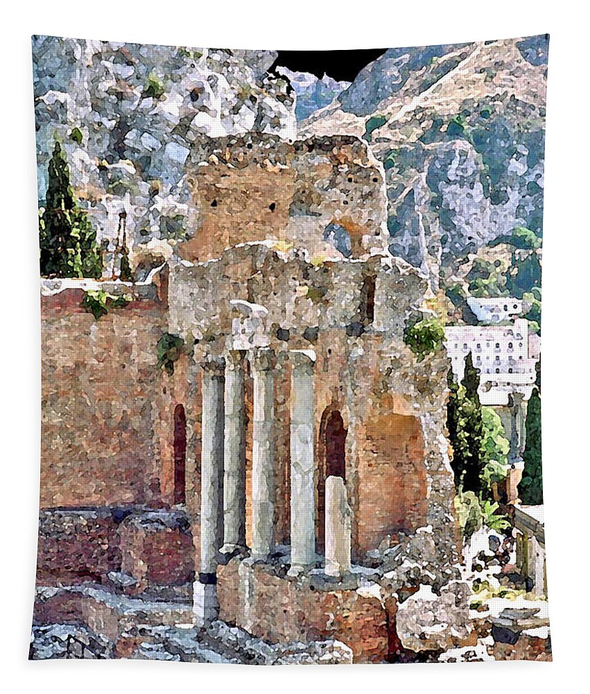 Taormina Tapestry featuring the digital art Taormina Amphitheater by John Vincent Palozzi