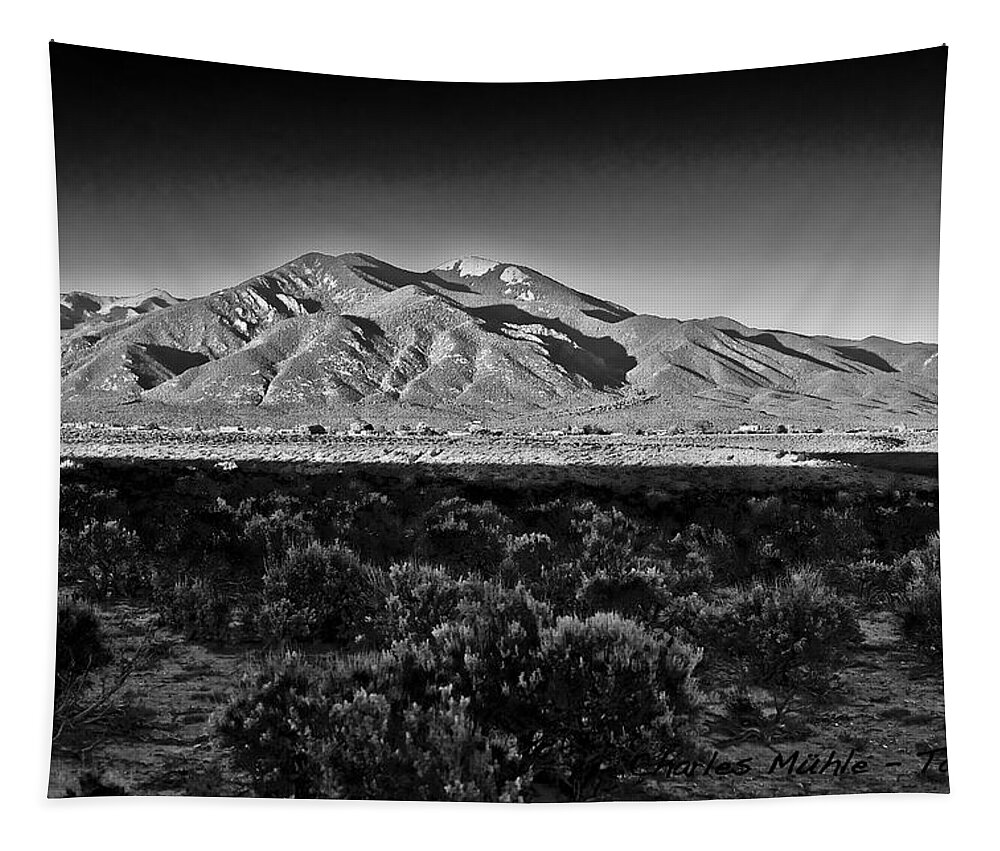 Taos Tapestry featuring the photograph Taos in black and white X by Charles Muhle