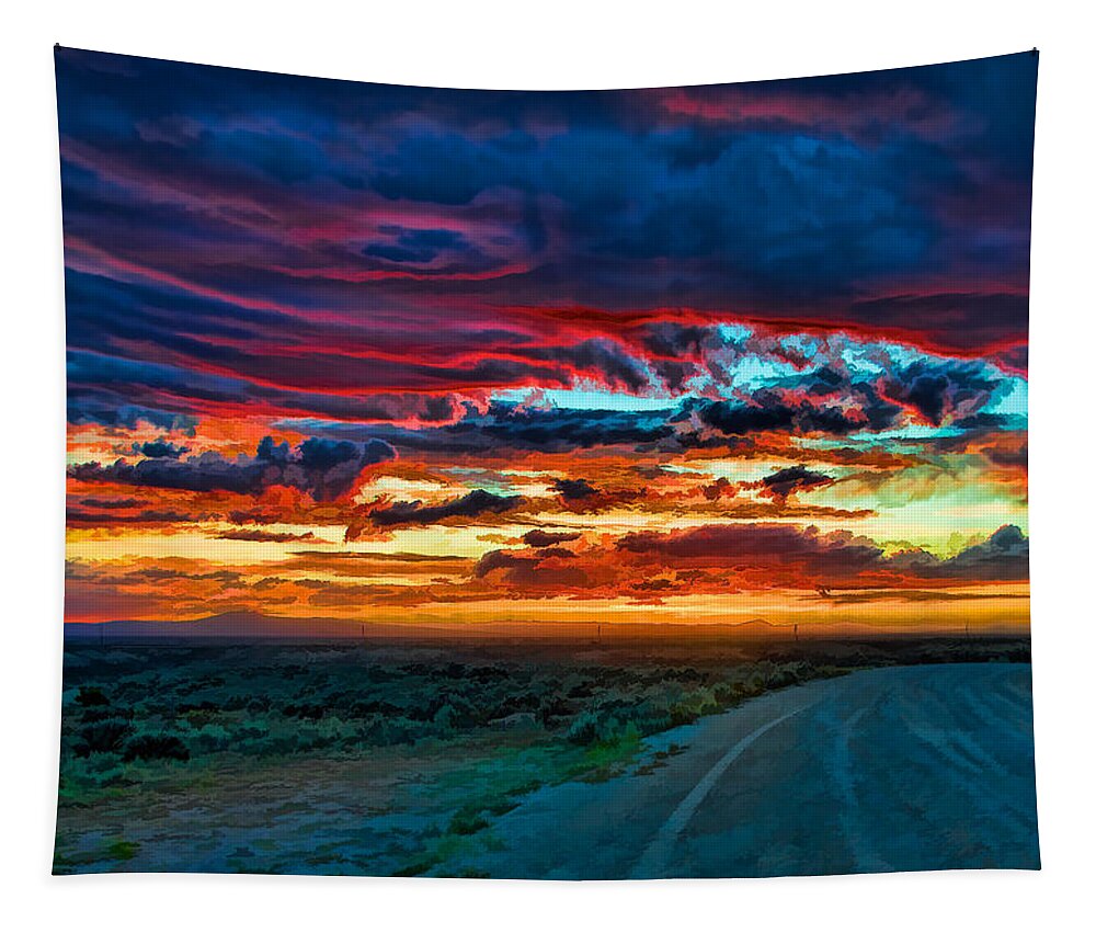  Santa Tapestry featuring the mixed media Taos sunset IV by Charles Muhle