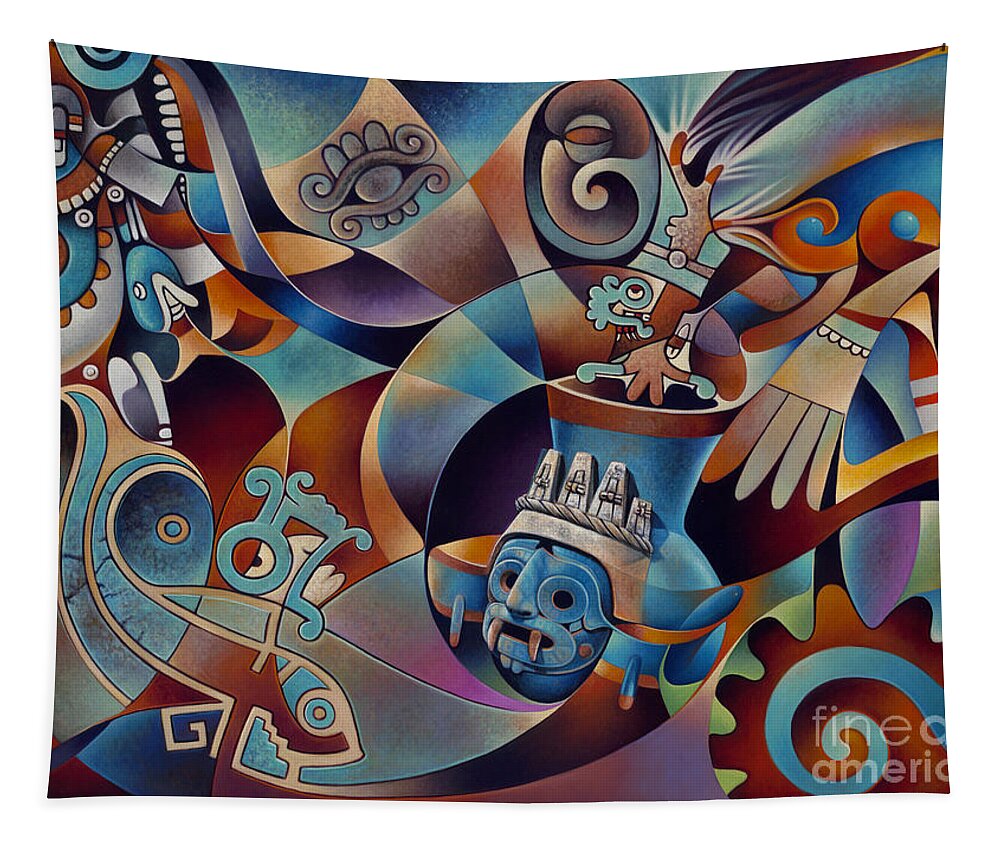 Aztec Tapestry featuring the painting Tapestry of Gods - Tlaloc by Ricardo Chavez-Mendez