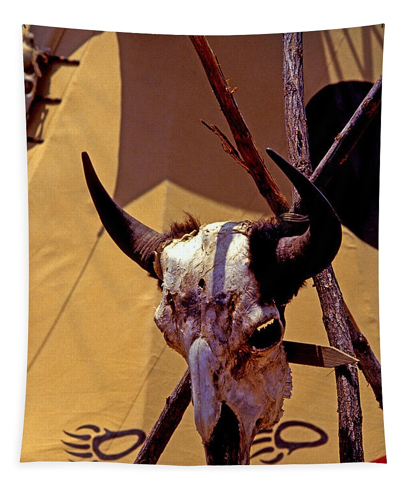 Pow Wow Tapestry featuring the photograph Tatanka Skull by Paul W Faust - Impressions of Light