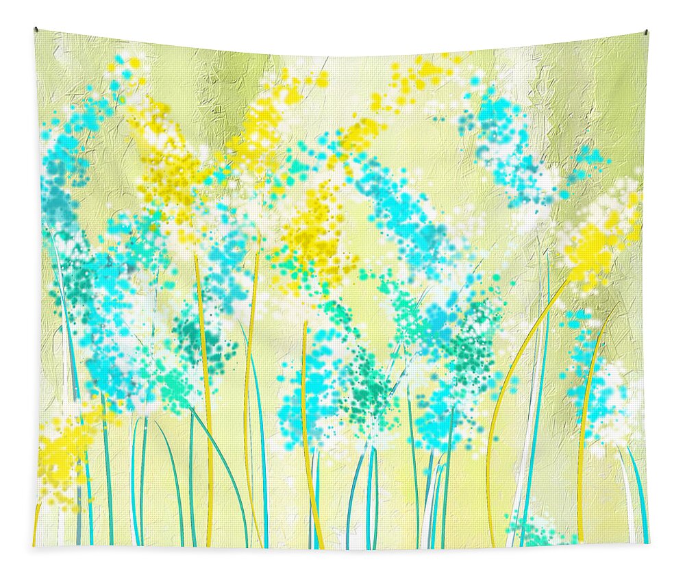 Light Green Tapestry featuring the painting Teal And Graces by Lourry Legarde
