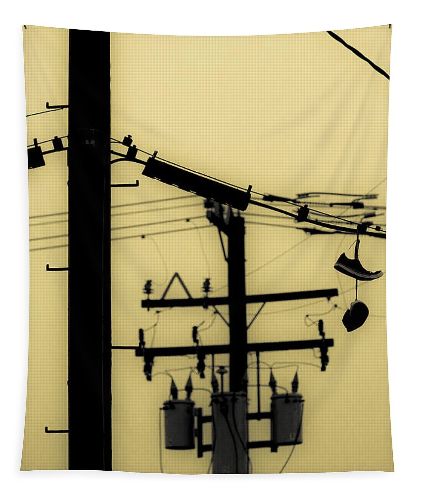 Telephone Pole Tapestry featuring the photograph Telephone Pole and Sneakers 5 by Scott Campbell