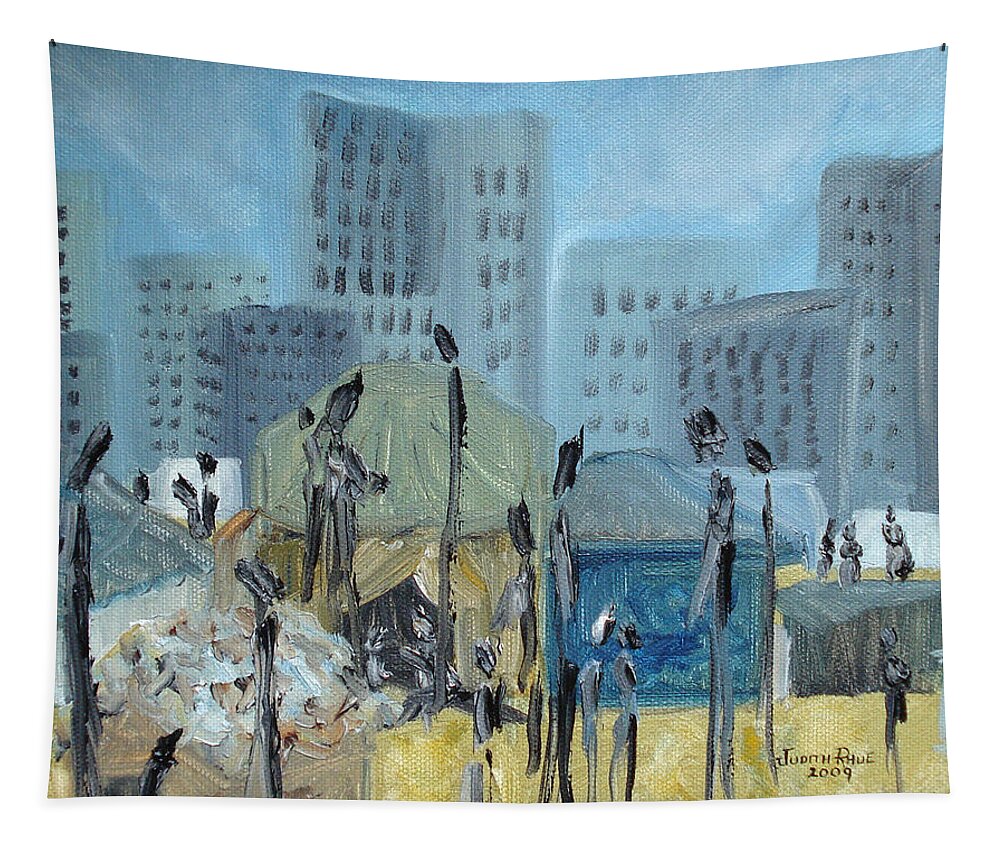 Homeless Tapestry featuring the painting Tent City Homeless by Judith Rhue