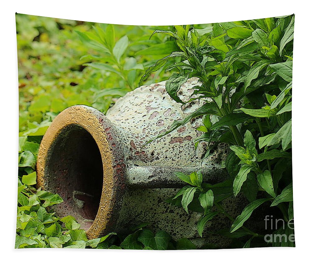 Nature Tapestry featuring the photograph Terracotta vase in the green by Amanda Mohler