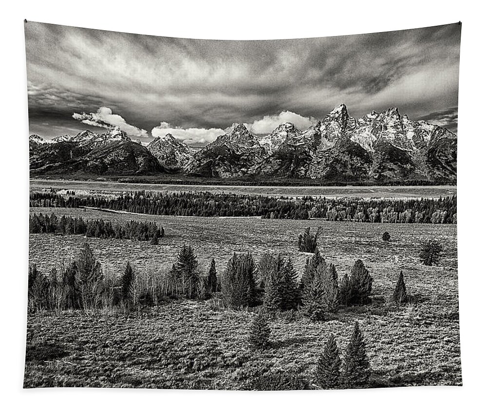 Wyoming Tapestry featuring the photograph Teton Valley BW by Robert Fawcett