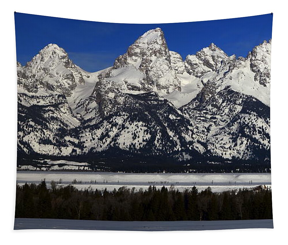 Tetons From Glacier View Overlook Tapestry featuring the photograph Tetons from Glacier View Overlook by Raymond Salani III