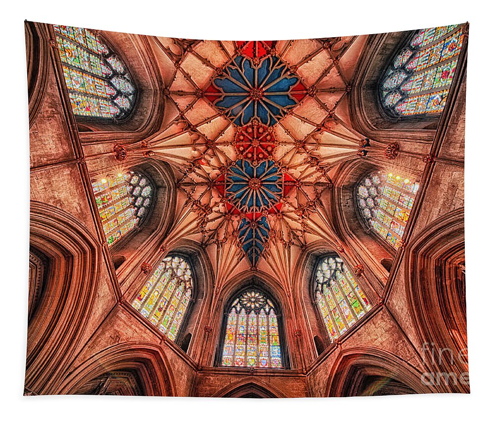 Abbey Cathedral Church Medieval Hdr Gloucestershire Uk England Arches Candles Windows Gothic Tapestry featuring the photograph Tewkesbury Abbey III by Jack Torcello