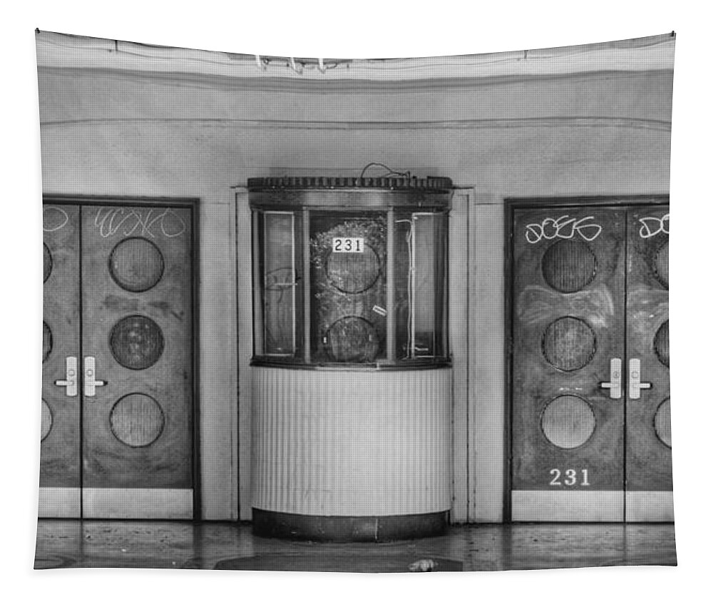 Black And White Tapestry featuring the photograph Texas Theater Ticket Booth by David and Carol Kelly