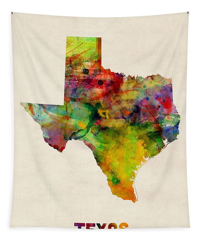 United States Map Tapestry featuring the digital art Texas Watercolor Map by Michael Tompsett