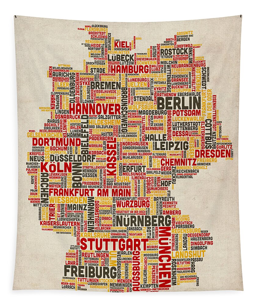 Text Map Tapestry featuring the digital art Text Map of Germany Map by Michael Tompsett
