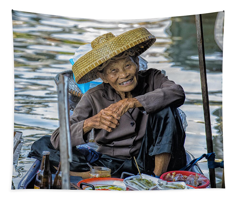 Damnoensaduak Tapestry featuring the photograph Thai Floating Market No 1 by Paul W Sharpe Aka Wizard of Wonders