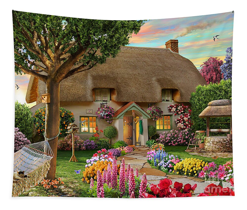 Thatched Cottage Tapestry featuring the digital art Thatched Cottage by MGL Meiklejohn Graphics Licensing