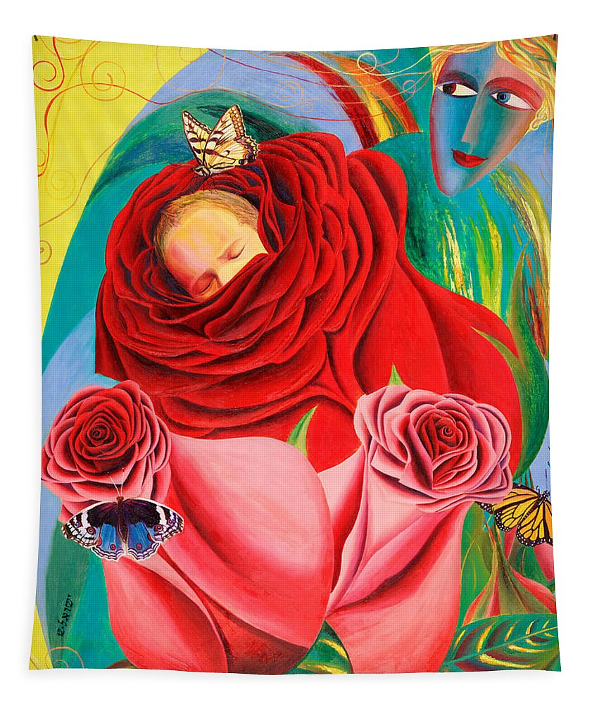 The Angel Of Roses Tapestry featuring the painting The Angel of Roses by Israel Tsvaygenbaum