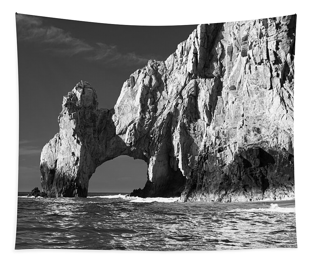 Los Cabos Tapestry featuring the photograph The Arch Cabo San Lucas in Black and White by Sebastian Musial