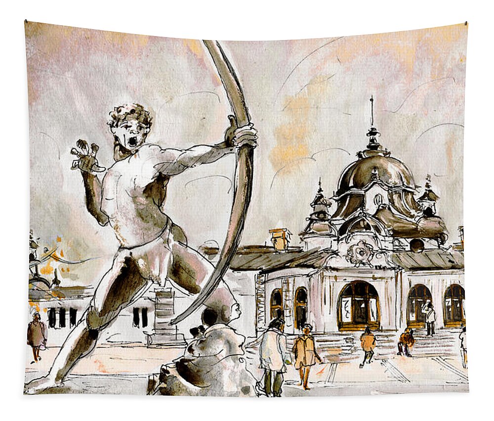 Travel Tapestry featuring the painting The Archer From Budapest by Miki De Goodaboom