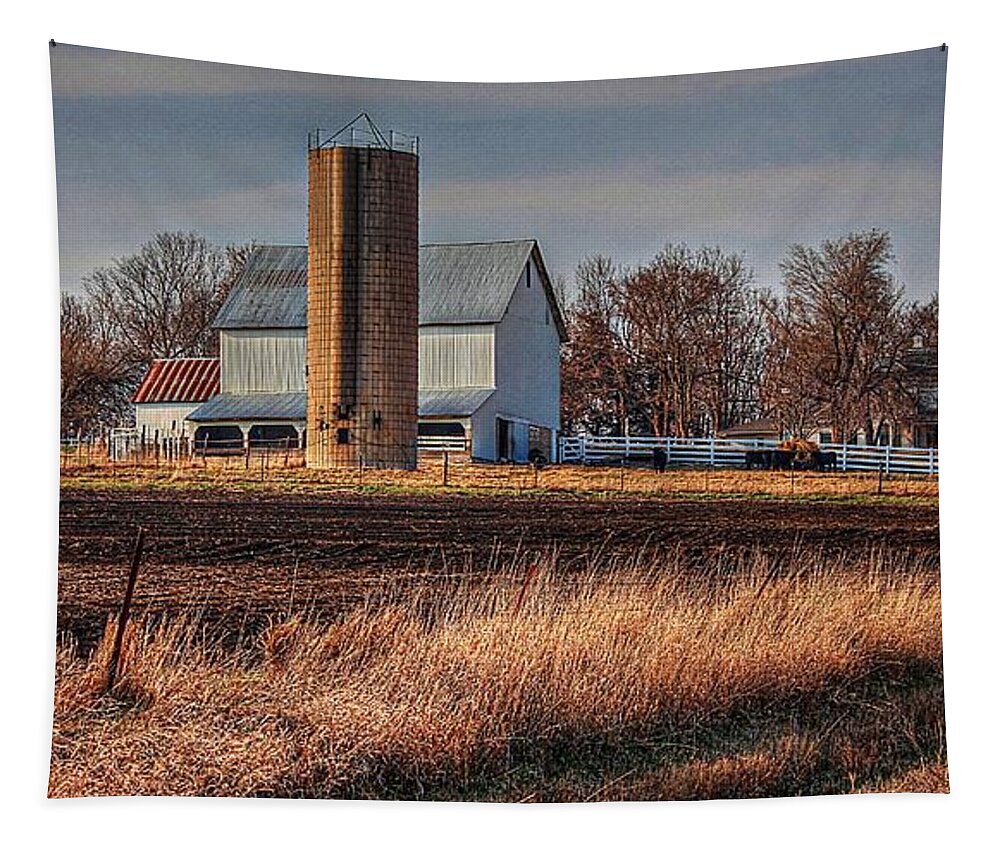 White Barn Tapestry featuring the photograph The Barn on the Hill by Karen McKenzie McAdoo