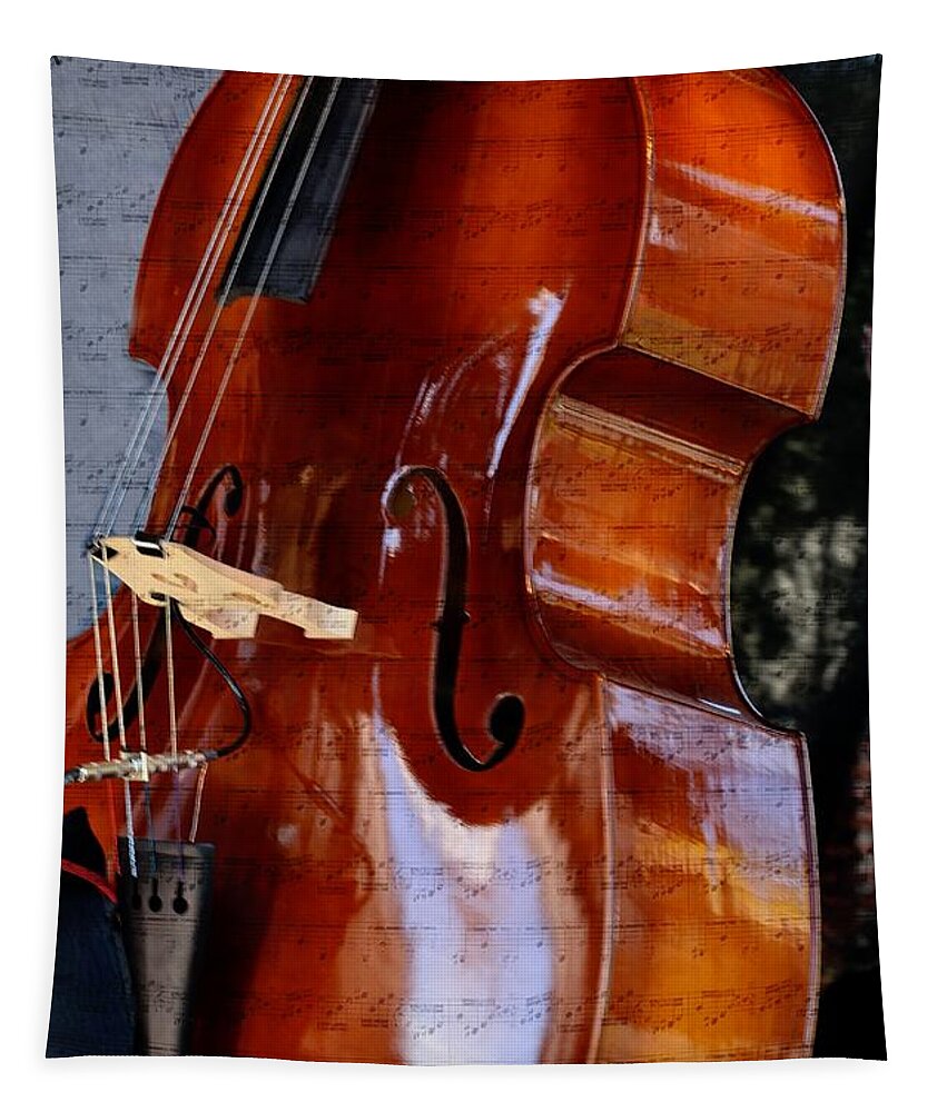 Bass Fiddle Tapestry featuring the mixed media The Bass of Music by Kae Cheatham