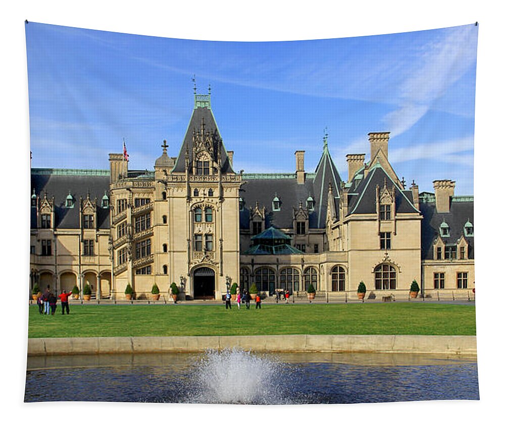 The Biltmore House Tapestry featuring the photograph The Biltmore Estate - Asheville North Carolina by Mike McGlothlen