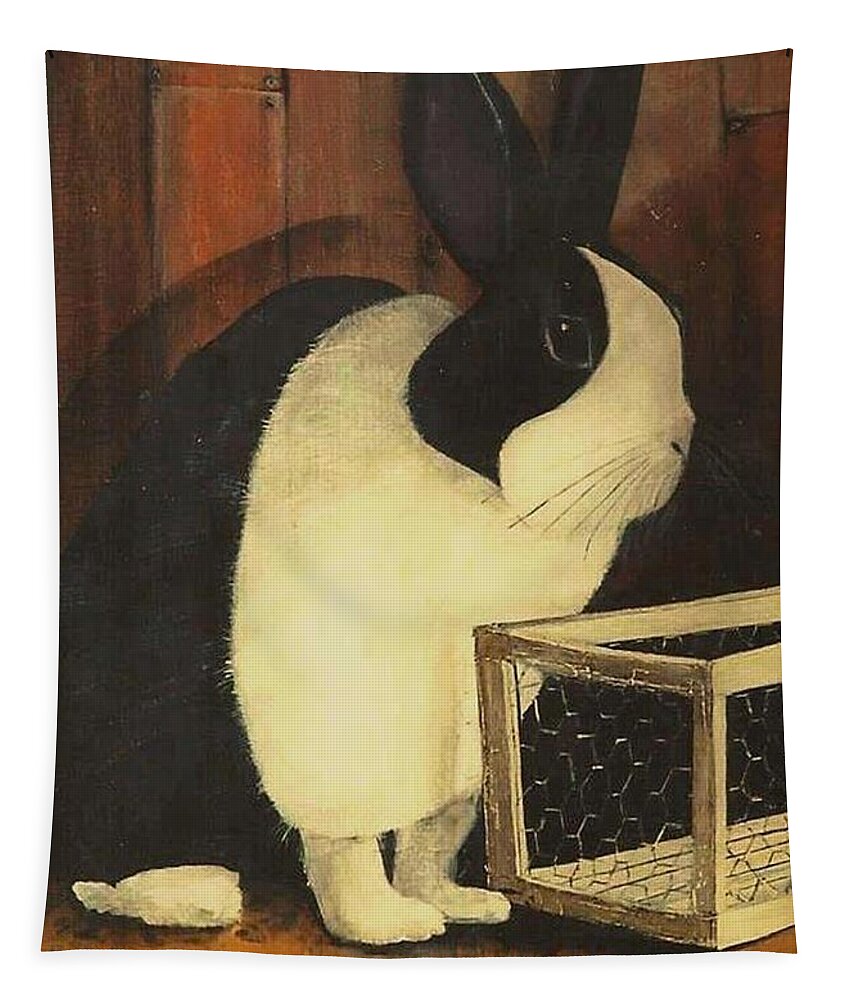 Images Tapestry featuring the painting The Black and White Dutch Rabbit 2 by Diane Strain
