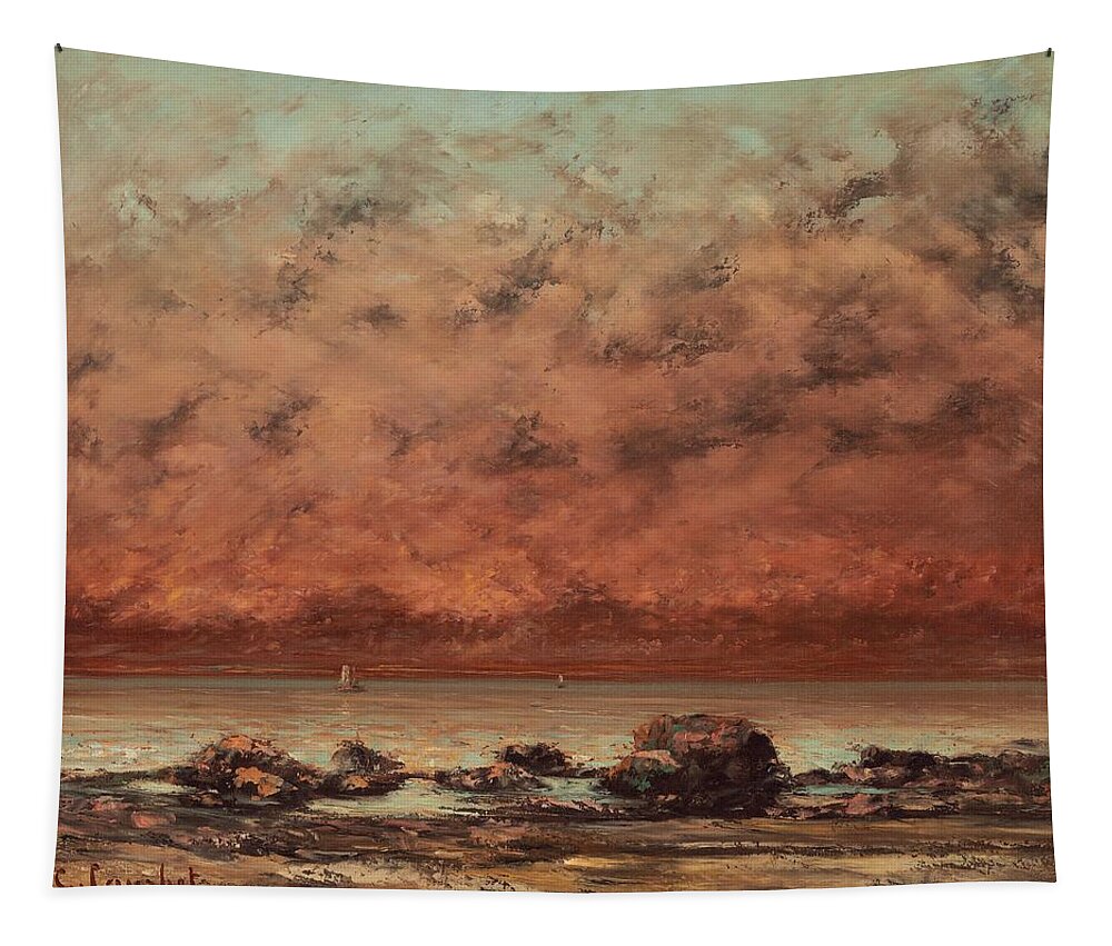 Gustave Courbet Tapestry featuring the painting The Black Rocks At Trouville by Gustave Courbet