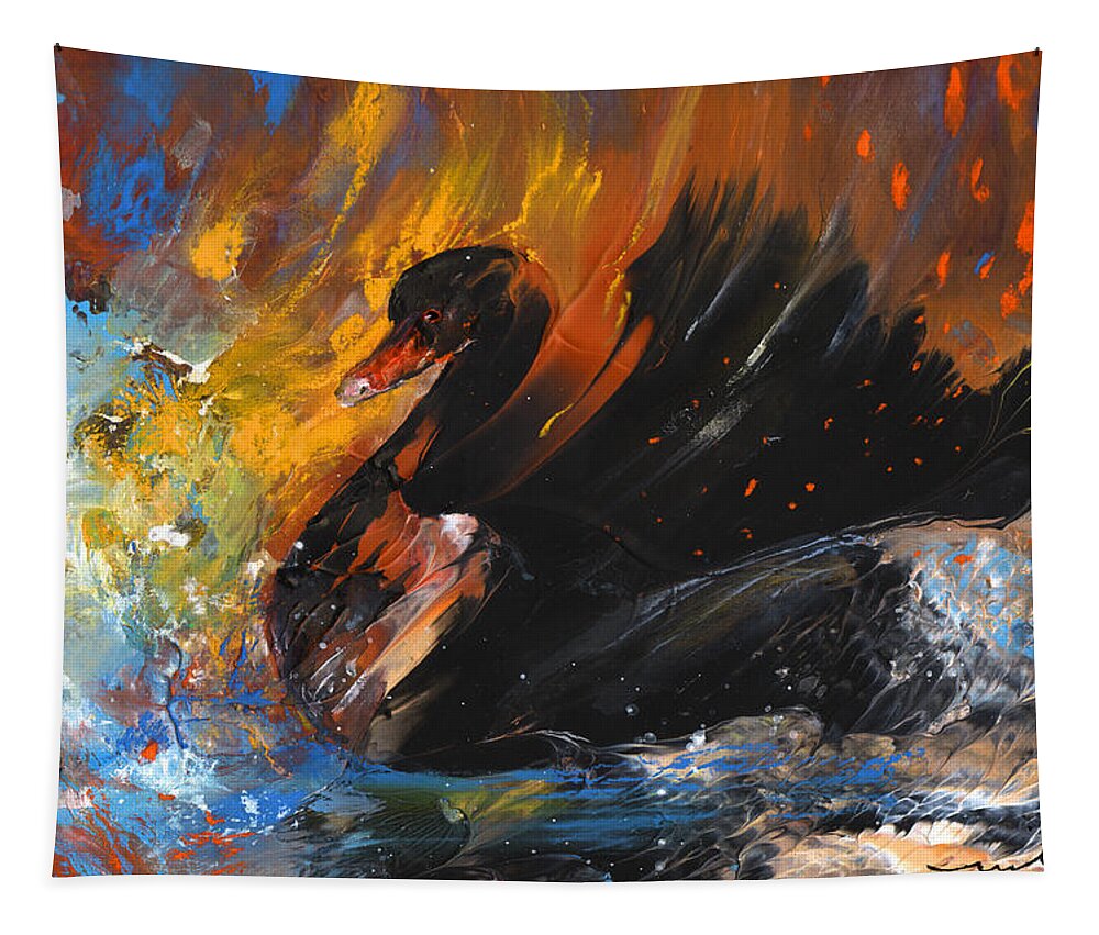 Fantasy Tapestry featuring the painting The Black Swan by Miki De Goodaboom