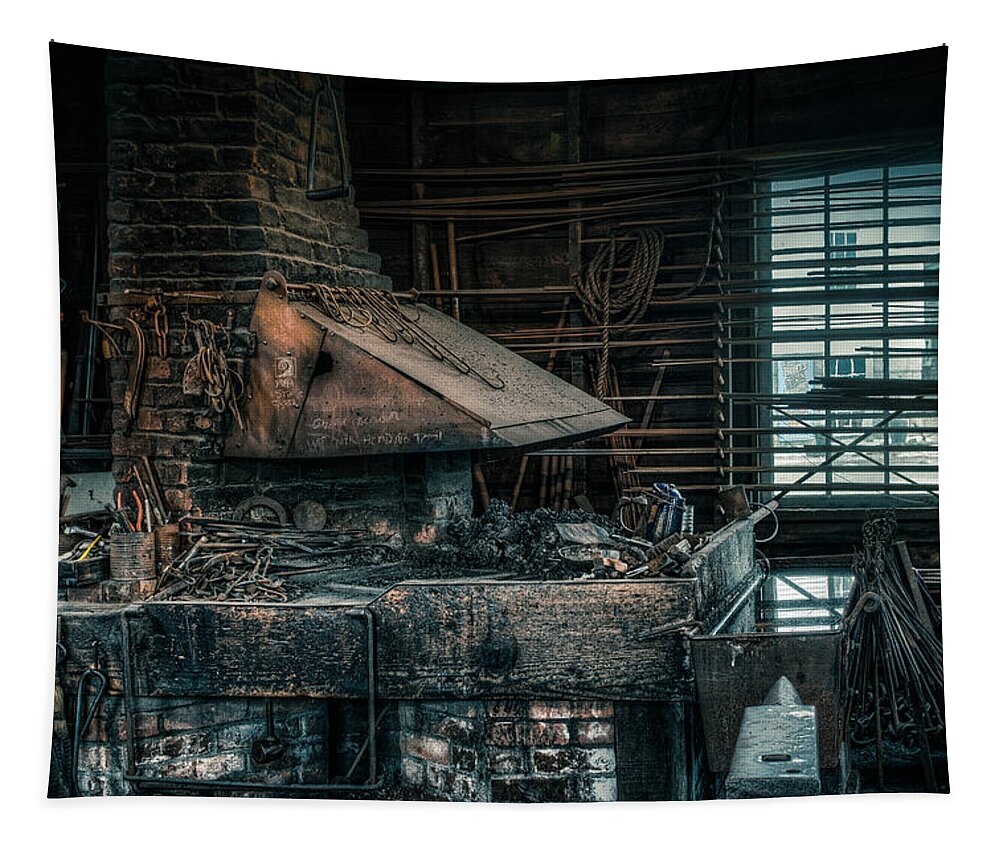 Blacksmith Tapestry featuring the photograph The blacksmith's forge - Industrial by Gary Heller