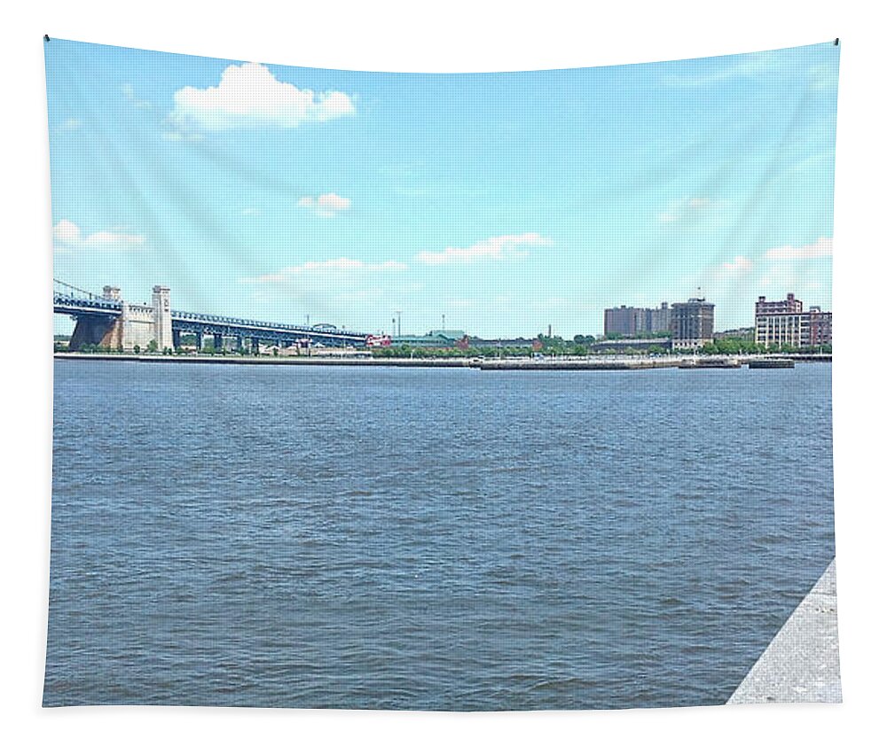 Benjamin Franklin Bridge Tapestry featuring the photograph The Bridge and the River by Christopher Plummer