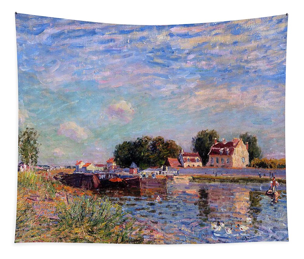 Alfred Sisley Tapestry featuring the painting The Canal at Saint-Mammes by Alfred Sisley