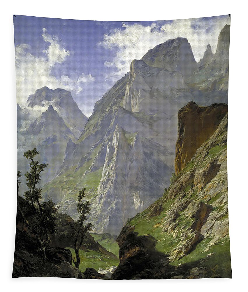 Carlos De Haes Tapestry featuring the painting The Canal of Mancorbo in the Picos de Europa by Carlos de Haes