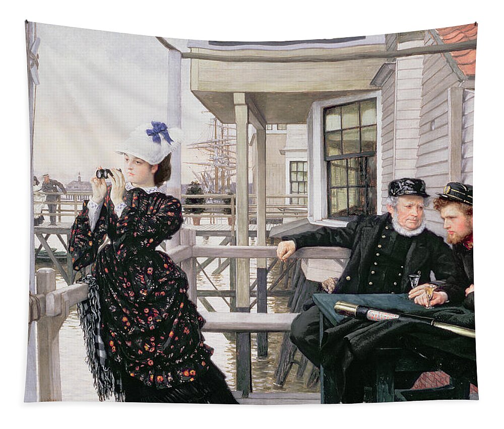Binoculars Tapestry featuring the painting The Captains Daughter by James Jacques Joseph Tissot