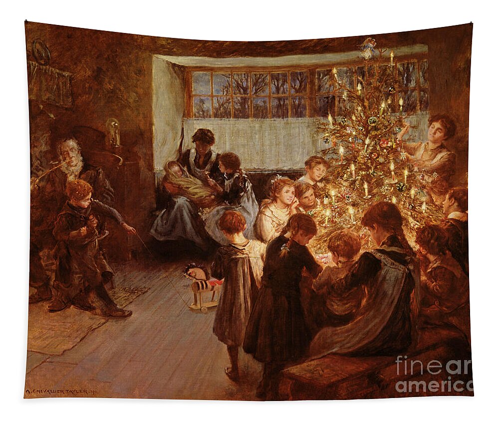 Victorian Sentiment Tapestry featuring the painting The Christmas Tree by Albert Chevallier Tayler