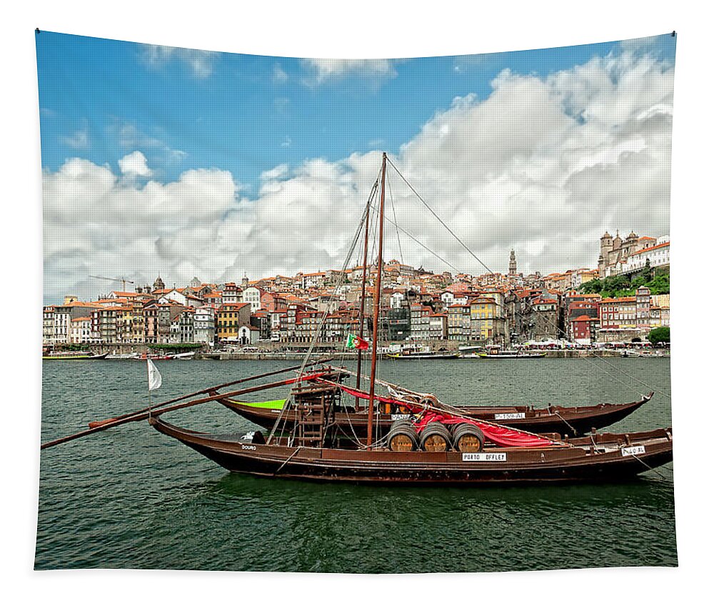 Crystal Tapestry featuring the photograph The City of Porto in Portugal and the River Douro by Mitchell R Grosky