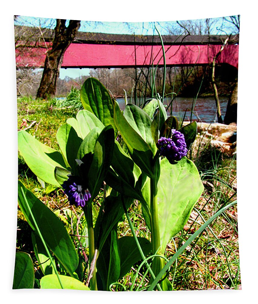 Flowers Tapestry featuring the photograph The Red Cover Bridge Or Wertz's Cover Bridge by Donna Brown