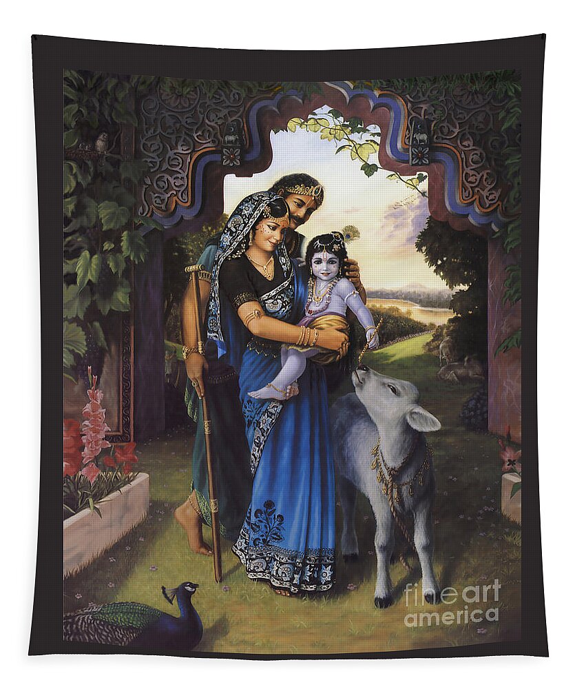 Krishna Art Tapestry featuring the painting The Divine Family by Vishnu Das