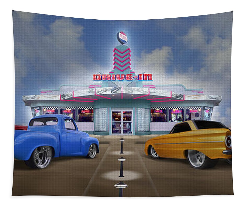 1950s Drivein Tapestry featuring the photograph The Drive In by Mike McGlothlen