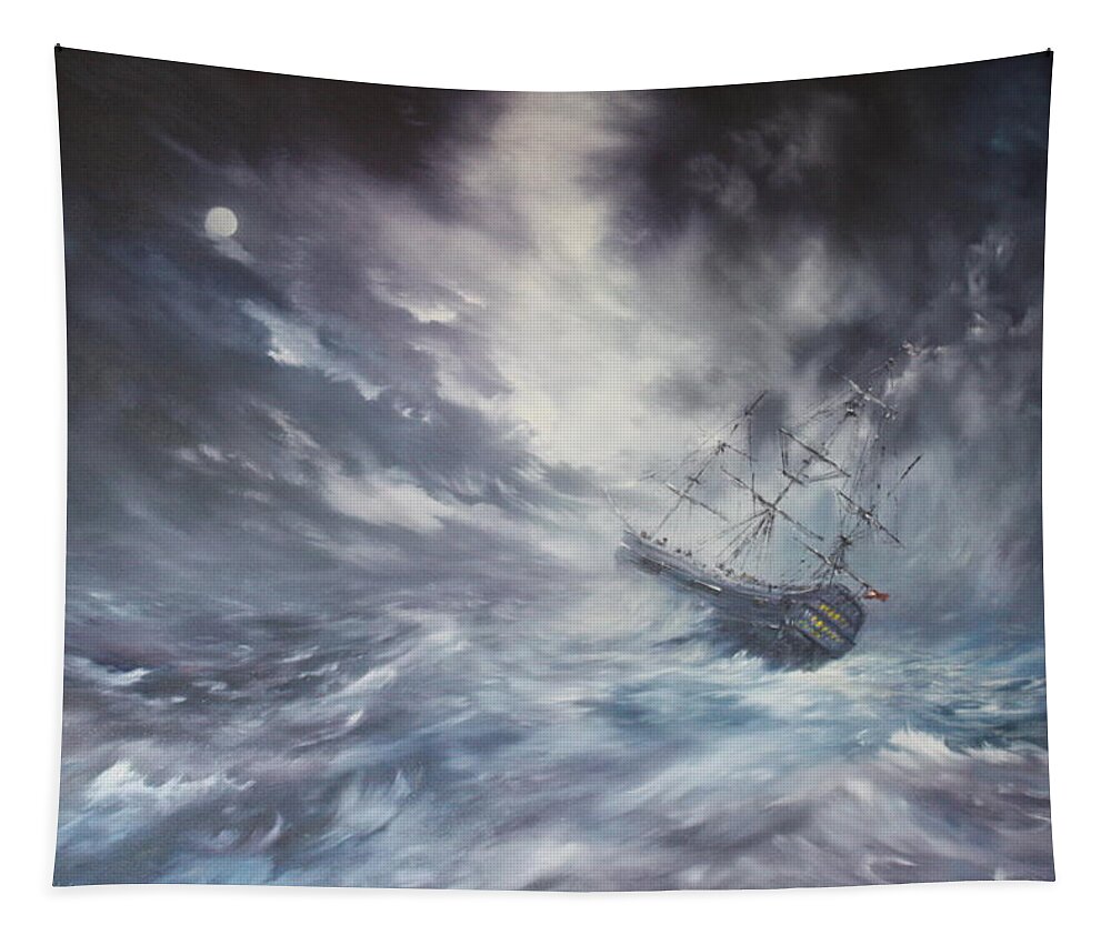 Endeavour Tapestry featuring the painting The Endeavour on Stormy Seas by Jean Walker