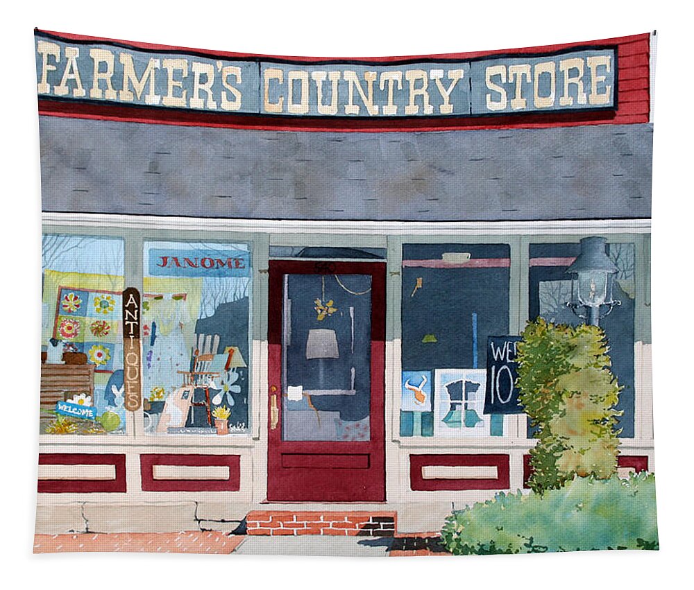 Country Tapestry featuring the painting The Farmer's Country Store by Jim Gerkin