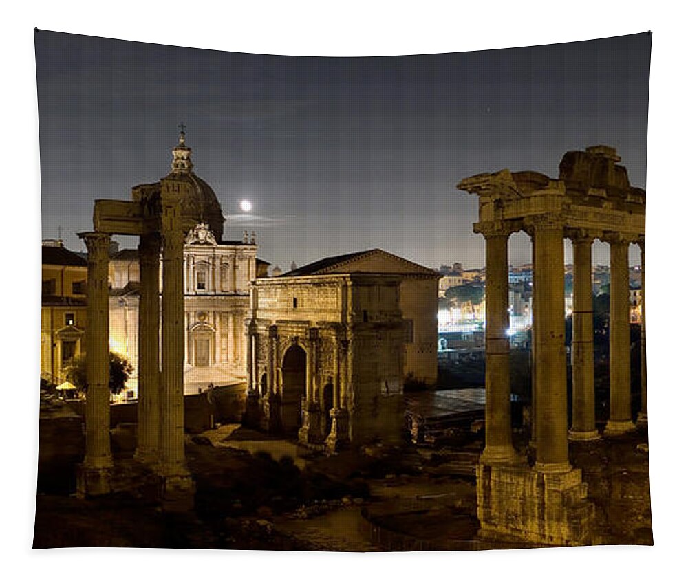 Forum Tapestry featuring the photograph The Forum Temples at Night by Weston Westmoreland